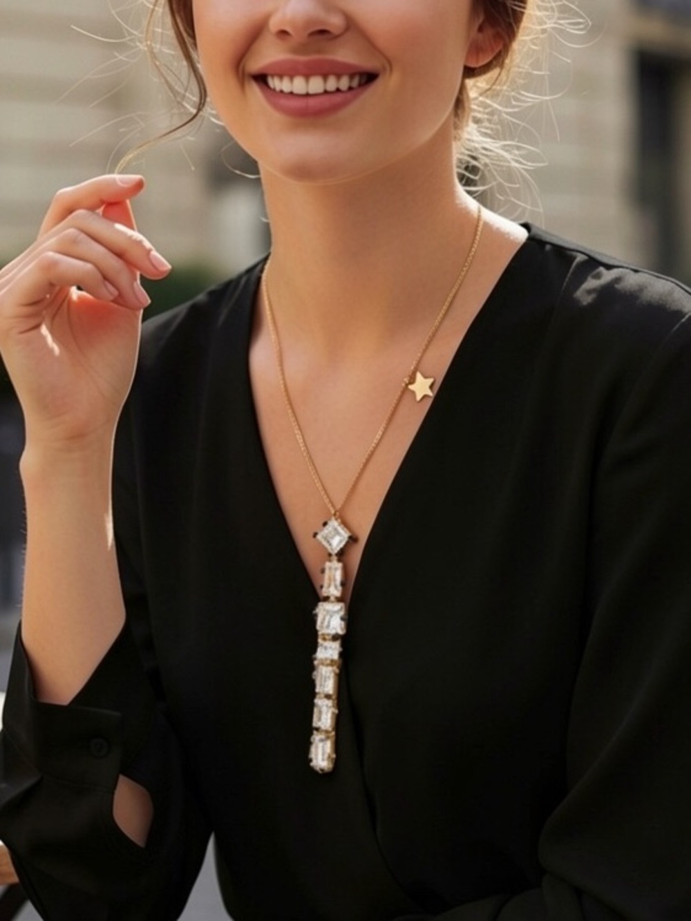 NWT Vintage Gold Geometric Drop Necklace by Paula Abdul